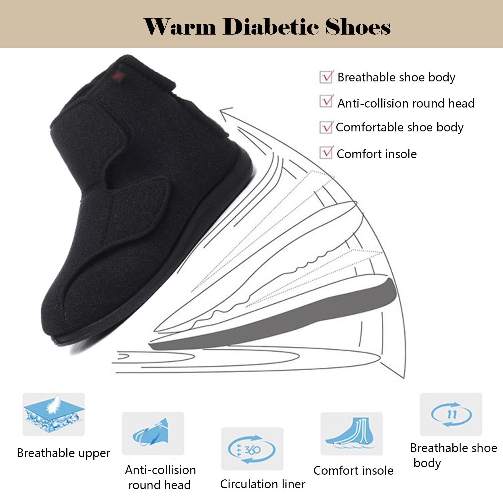 Stylowe buty dla diabetyków dla kobiet i mężczyzn, regulowane buty domowe na opuchnięte stopy, wygodne obuwie dla seniorów, dla taty, męża, dziadka (Dark Grey US Men 9.5)