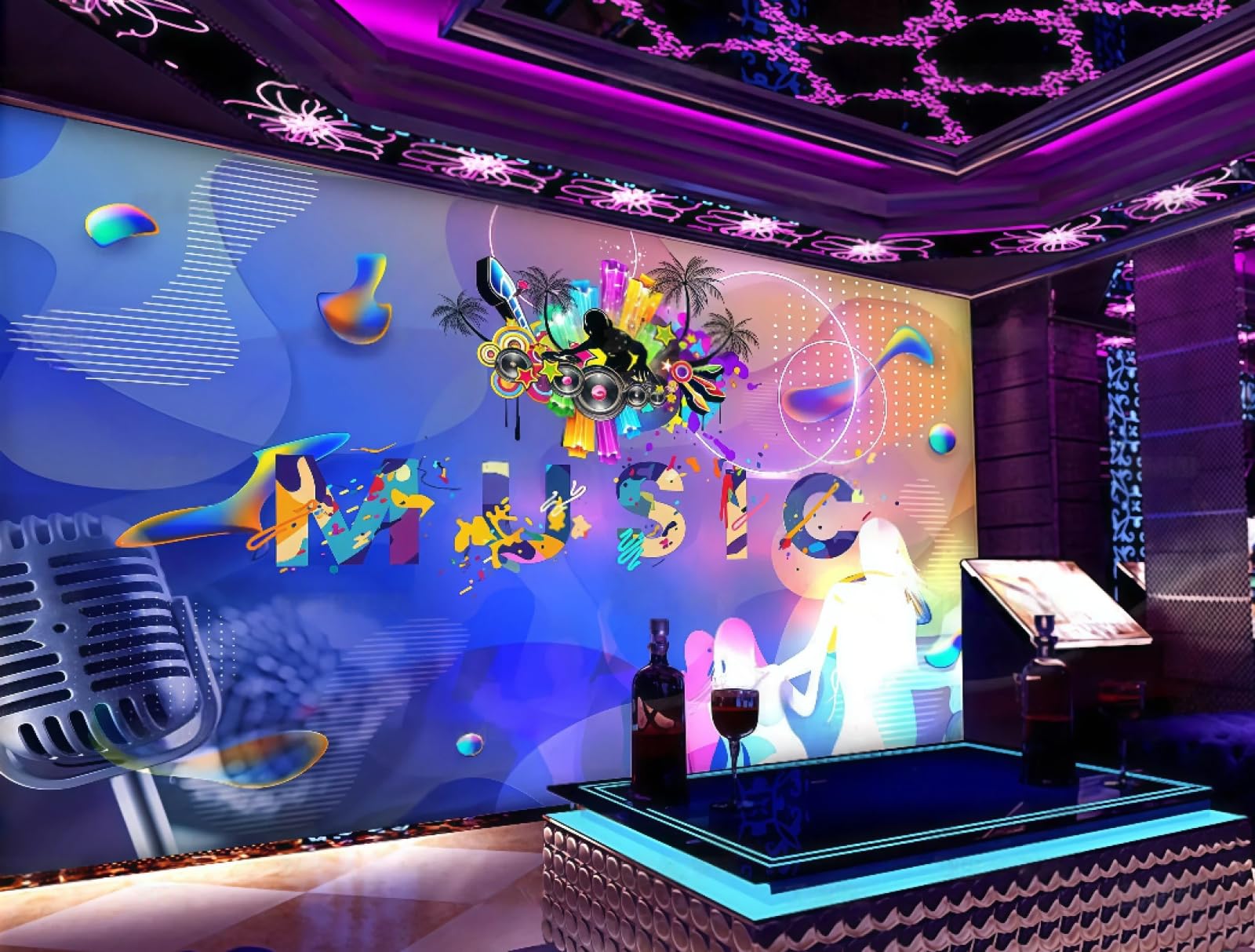 rskjdghshd Wallpaper Fashion Nightclub Hot Dance Muisc Club Theme Bar Western Restaurant Background Wall Mural Afternoon Tea Coffee Shop Wallpaper,3D,300x210cm