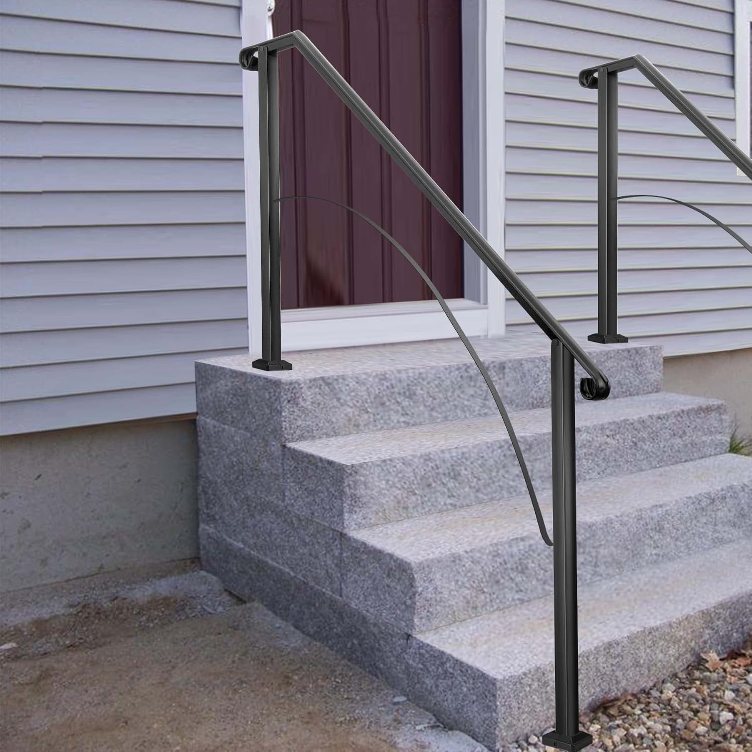 Wrought Iron Handrail Arch #1 Fits 1 or 2 Steps with Installation Kit,Metal Outdoor Stair Railing Kit,Adjustable Handrail for Outdoor Steps (2FT)