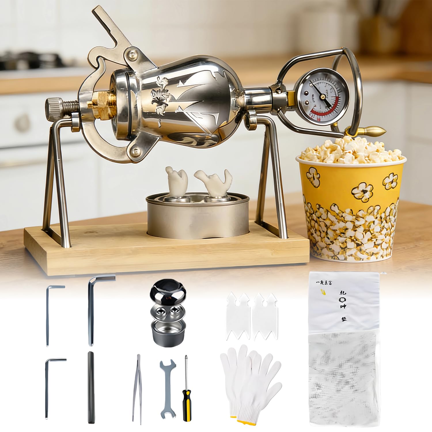 ZZYYZZ Hot Air Popcorn Machine, High Pressure Popcorn Maker, Stainless Steel Fire Heating Popcorn Popper, for Home Party,Large 260ml-picture-39