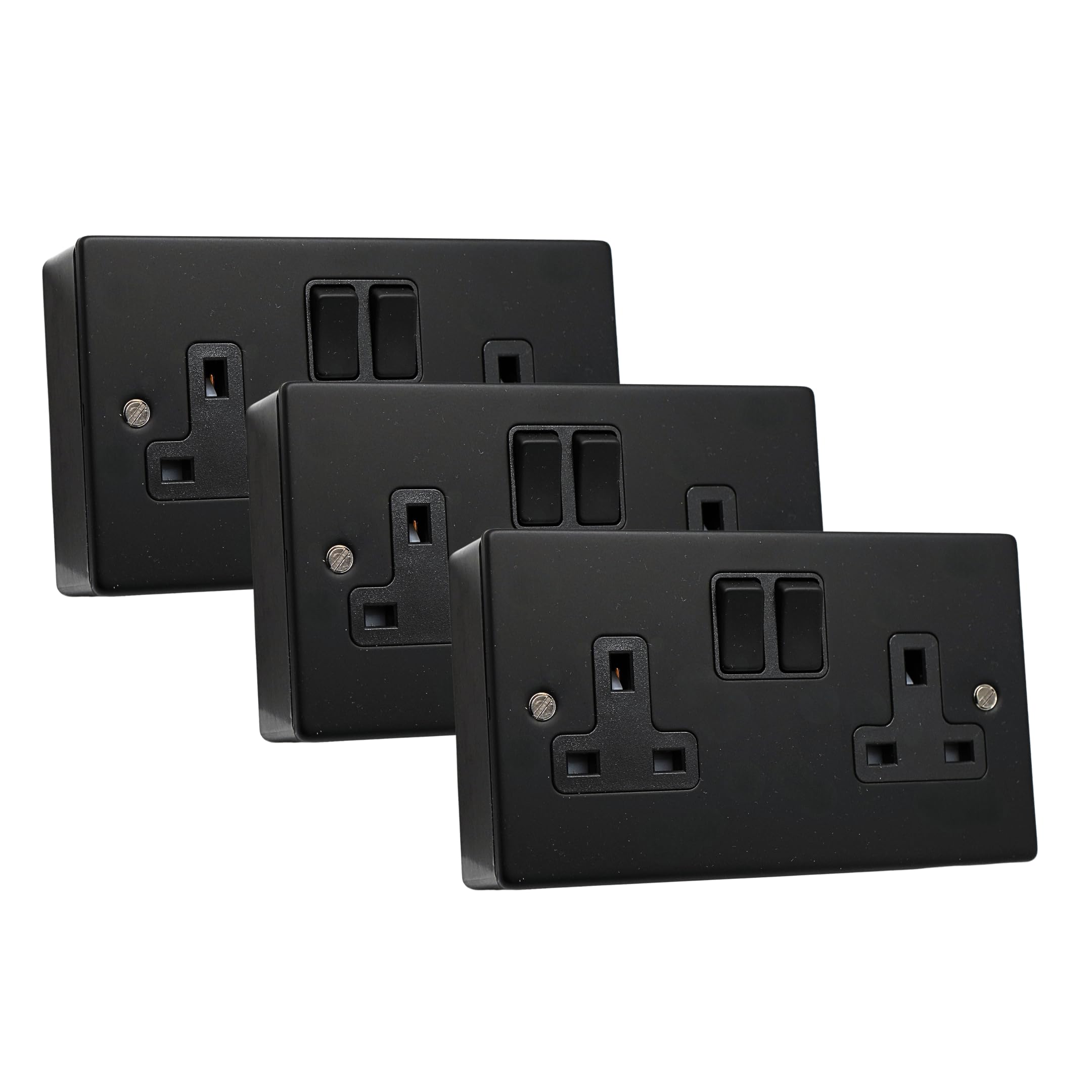SHPELEC® Matt Black Metal Switch and Socket Range with Surface Mount Back Box, Sleek, Durable