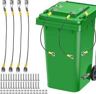 4 Pcs Trash Can Lid Lock for Animal, Bear Proof Trash Can Locks, Black Universal Outdoor Heavy Duty Garbage Bin Lock for Raccoon with Wire Ropes and Stainless Steel Hasps Easy to Install