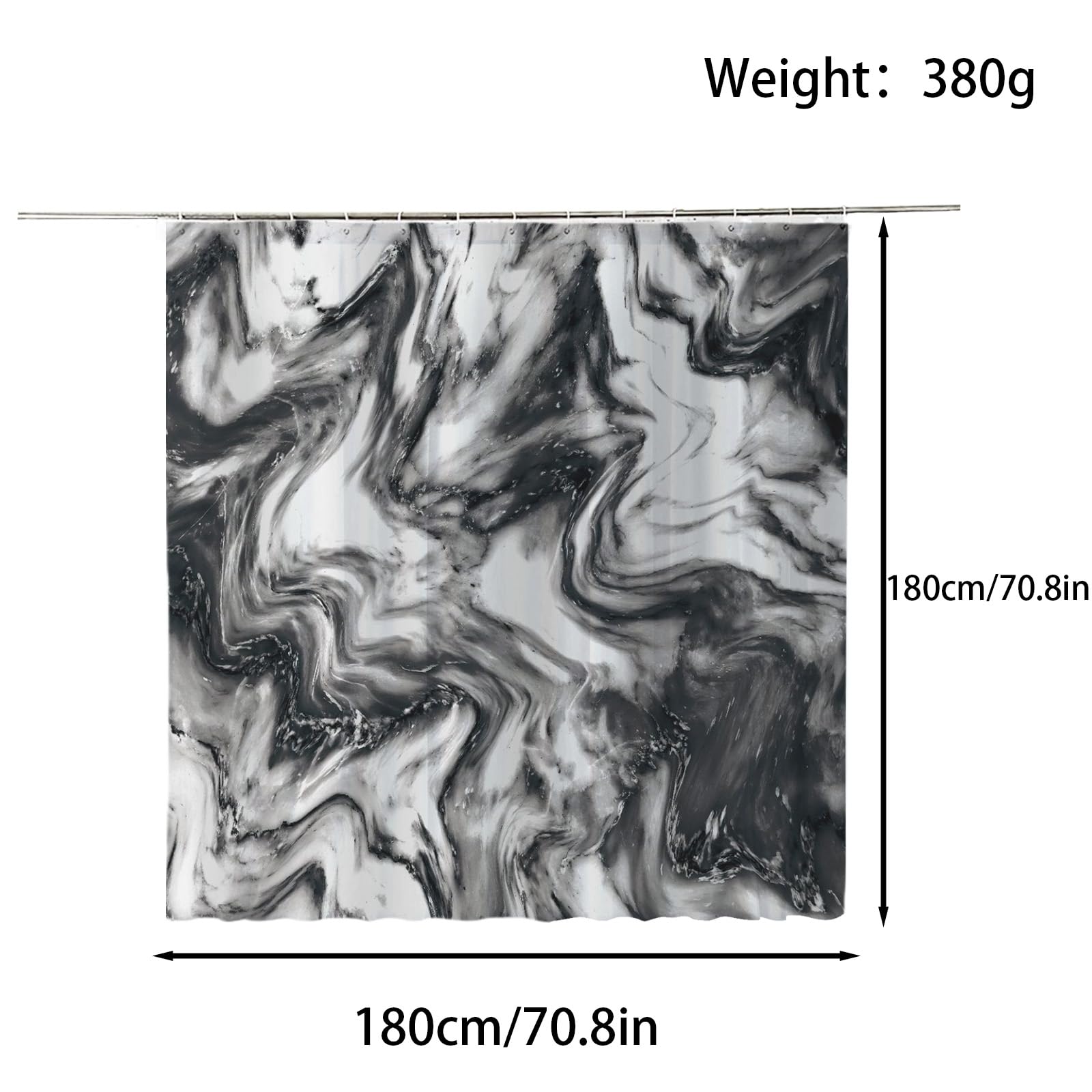FAIRYGATE Long Shower Curtains With 12 Hook Mildew Water Resistant Bathroom 80 x 180cm Long Shower Curtain Liner Washable B9007 - Image 2