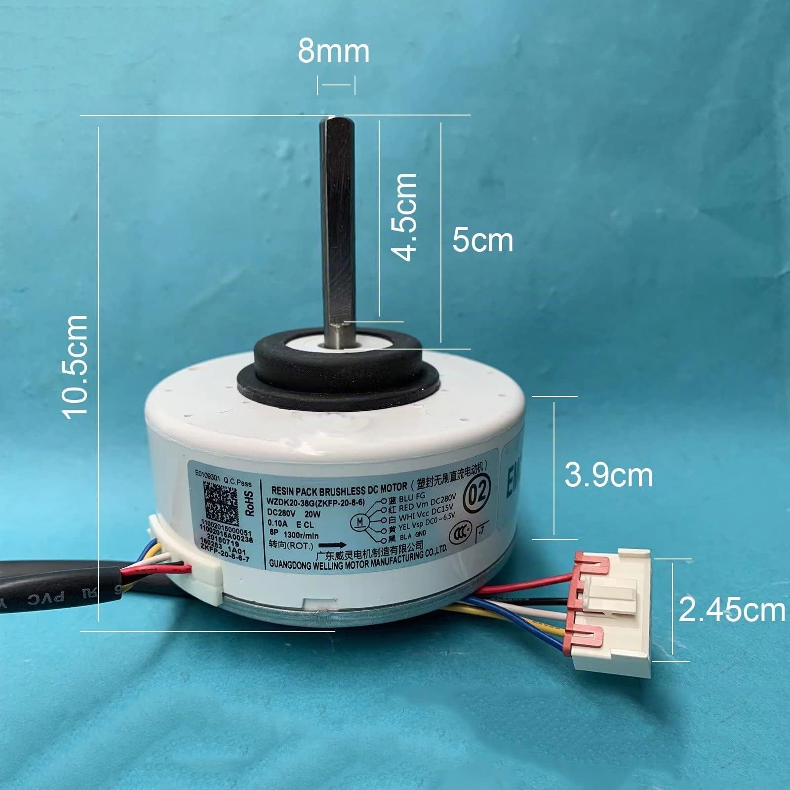 Motore Interno per Condizionatore WZDK20-38G (ZKFP-20-8-6) 20W Motore a Ventola Senza Spazzole CC per Casa