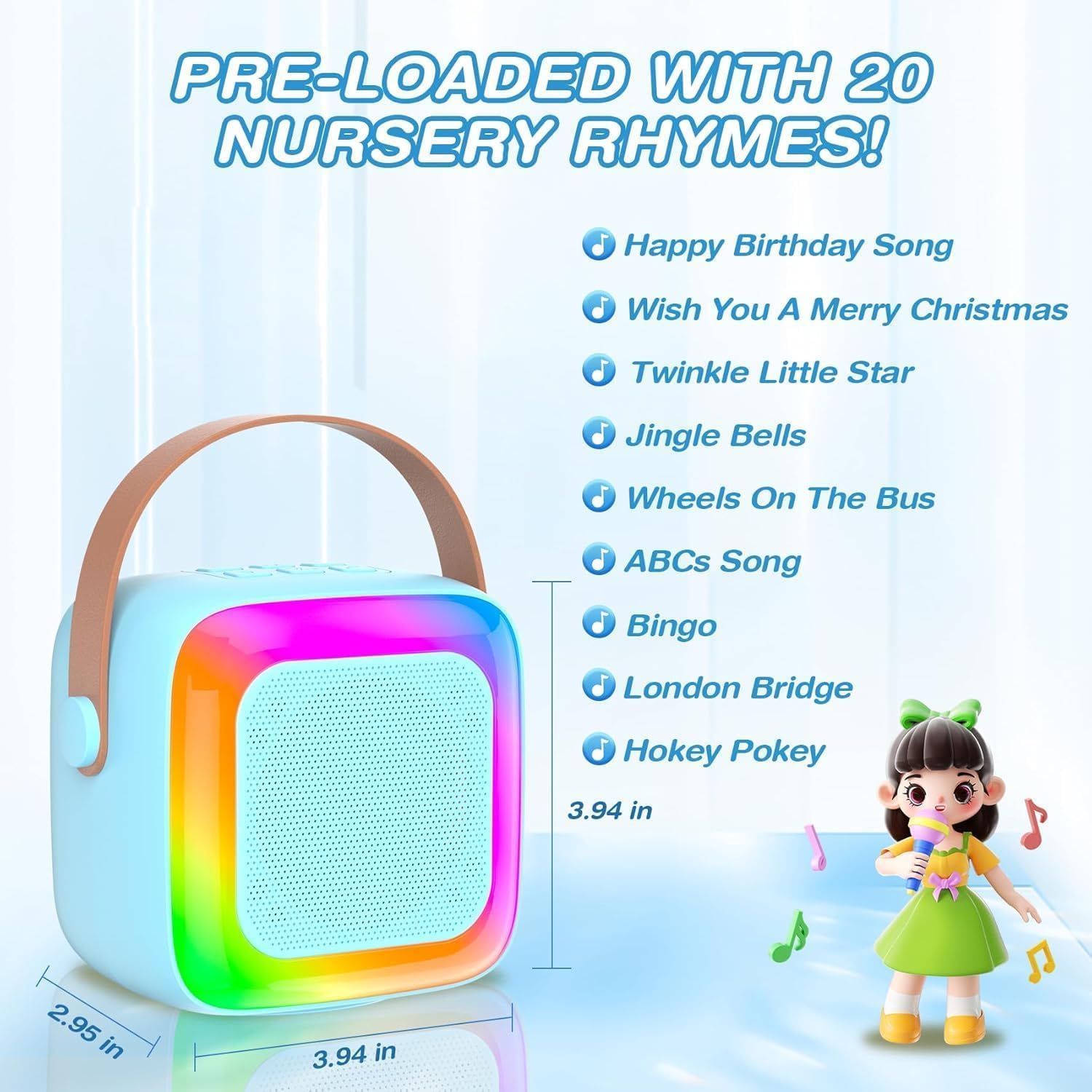 Mini Karaoke Machine for Kids Adults,Portable Bluetooth Karaoke Speaker with 2 Wireless Microphone and LED Lights,Toys for Party,Home KTV,Birthday for Boys 4, 5, 6, 7, 8,12+ Toddler Teens(Blue) - Image 2