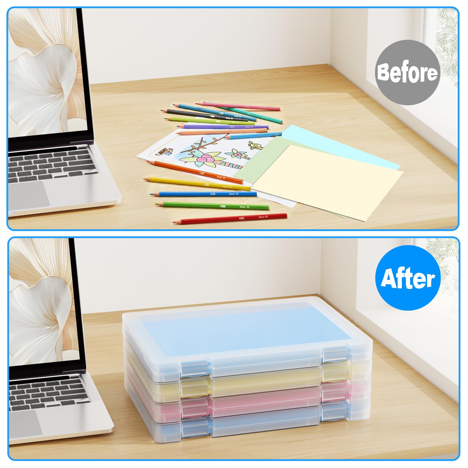 Paquete de 4 cajas de archivos A4, organizador de papel, estuche transparente para proyectos de documentos, caja de almacenamiento de papel de plástico, protector de archivos para revistas