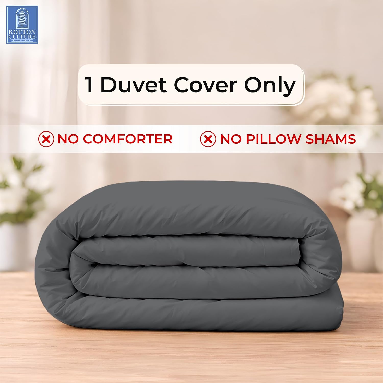 Kotton Culture 1 Pc Duvet Cover King Size-100% Egyptian Cotton 600 Thread Count Ultra Soft Premium Durable Comforter Cover Zipper Closure & Corner Ties - (Grey, 104" X 94") image 2