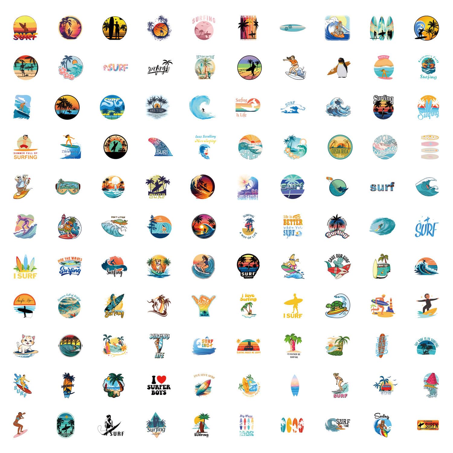 100PCS SURF Graffiti Waterproof Stickers Gift for Kids Teens Children Adults Boys and Girls,Beach Aesthetics Decal Decoration Water Bottle Skateboard Journal Car Bicycle Helmet Laptop - Image 2