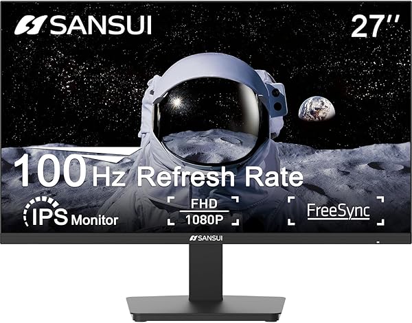 SANSUI 27 Inch Monitor, IPS 120Hz Computer Monitor Full HD 1920 x 1080P with HDMI DP Interfaces, Eye Care, Frameless, 100 x 100mm VESA Mountable (HDMI Cable Included)