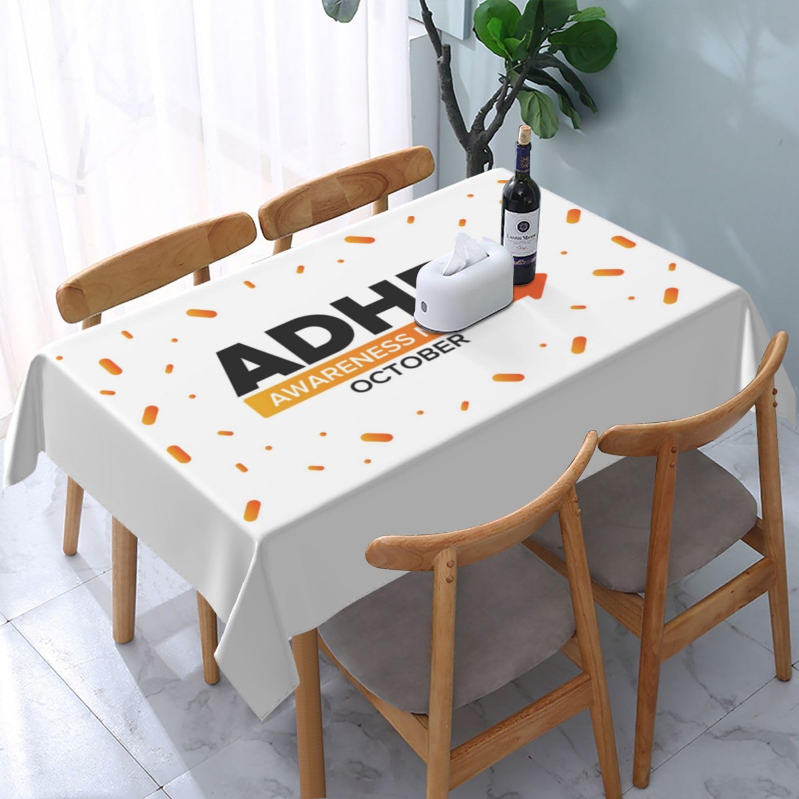 JunHeArt Adhd Awareness Month Tablecloth Rectangle Table Cover Washable Table Cloths Decor For Kitchen 54" X 72"