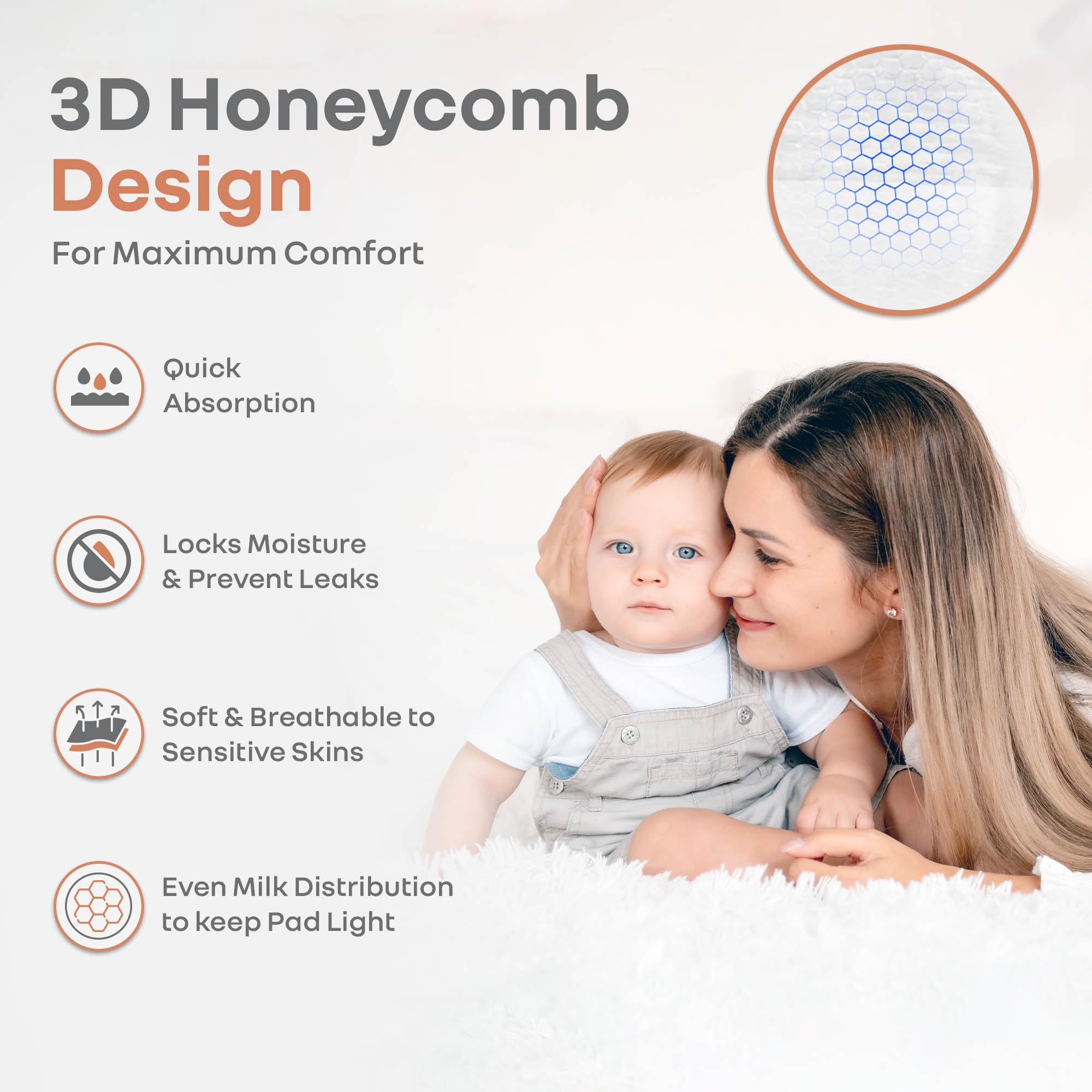 R for Rabbit Comfy Shield Disposable Nursing Breast Pads (White, Pack of 36), 3D Shaped Honeycomb Design 24-Hours Leak Protection Strong Adhesive Tape Skin Friendly Material Breastfeeding pad 2