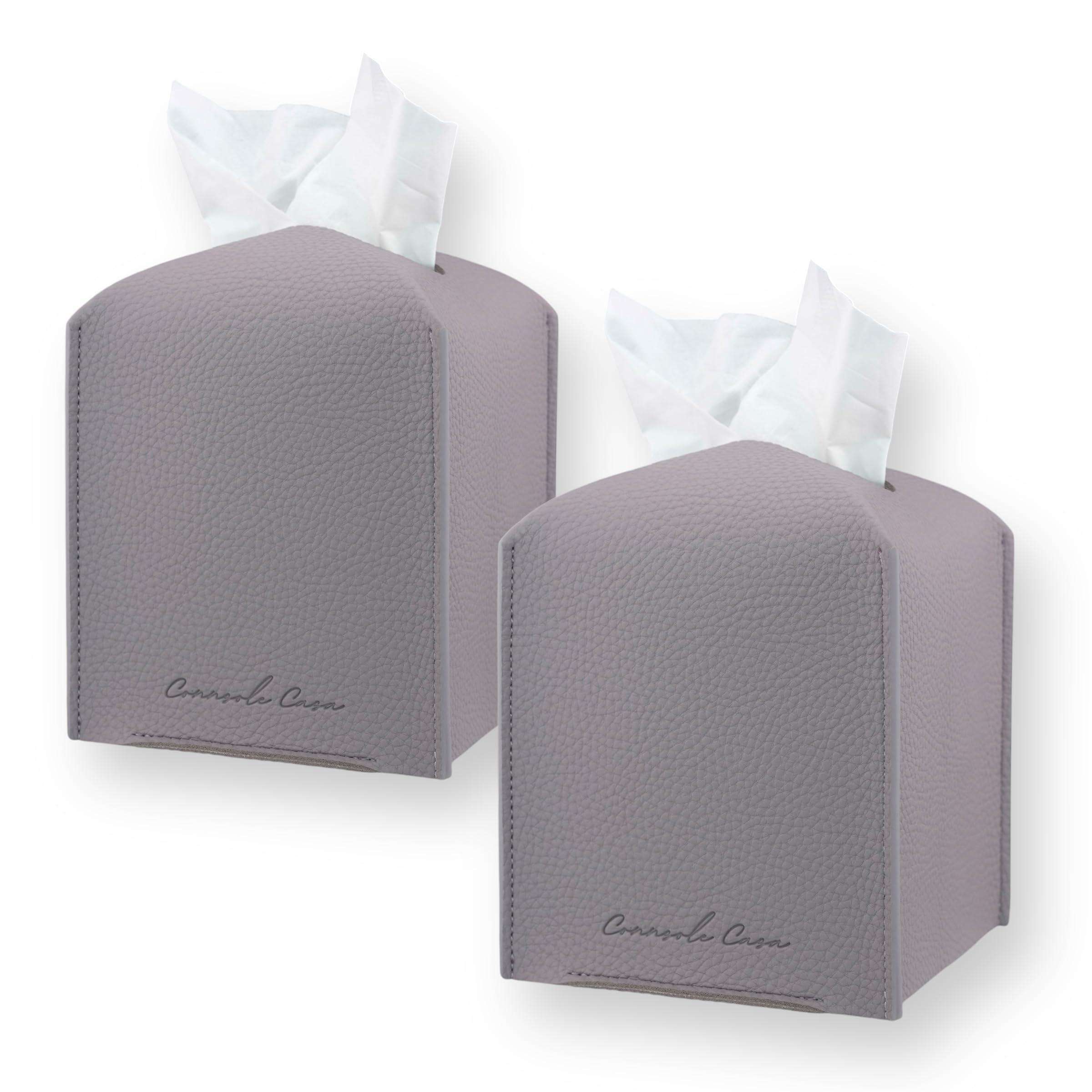 Premium PU Leather Tissue Box Holder - Elegant Hotel-Style Tissue Box Cover for Home, Office & Car Décor, Tissues Cube Organizer for a Natural & Classic Look (Purple Grey 2 Pack)