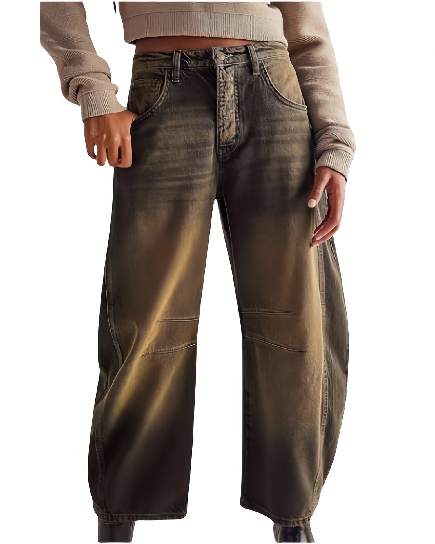 Womens Barrel Jeans Leopard Wide Leg Vintage Loose Y2k Mid Rise Baggy Jeans Boyfriend Harem Pants