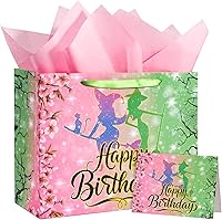 Vista 14 de WRAPAHOLIC Bolsa de regalo de cumpleaños grande de 13 pulgadas con tarjeta y papel de seda, adorable unicornio con lámina plateada holográfica