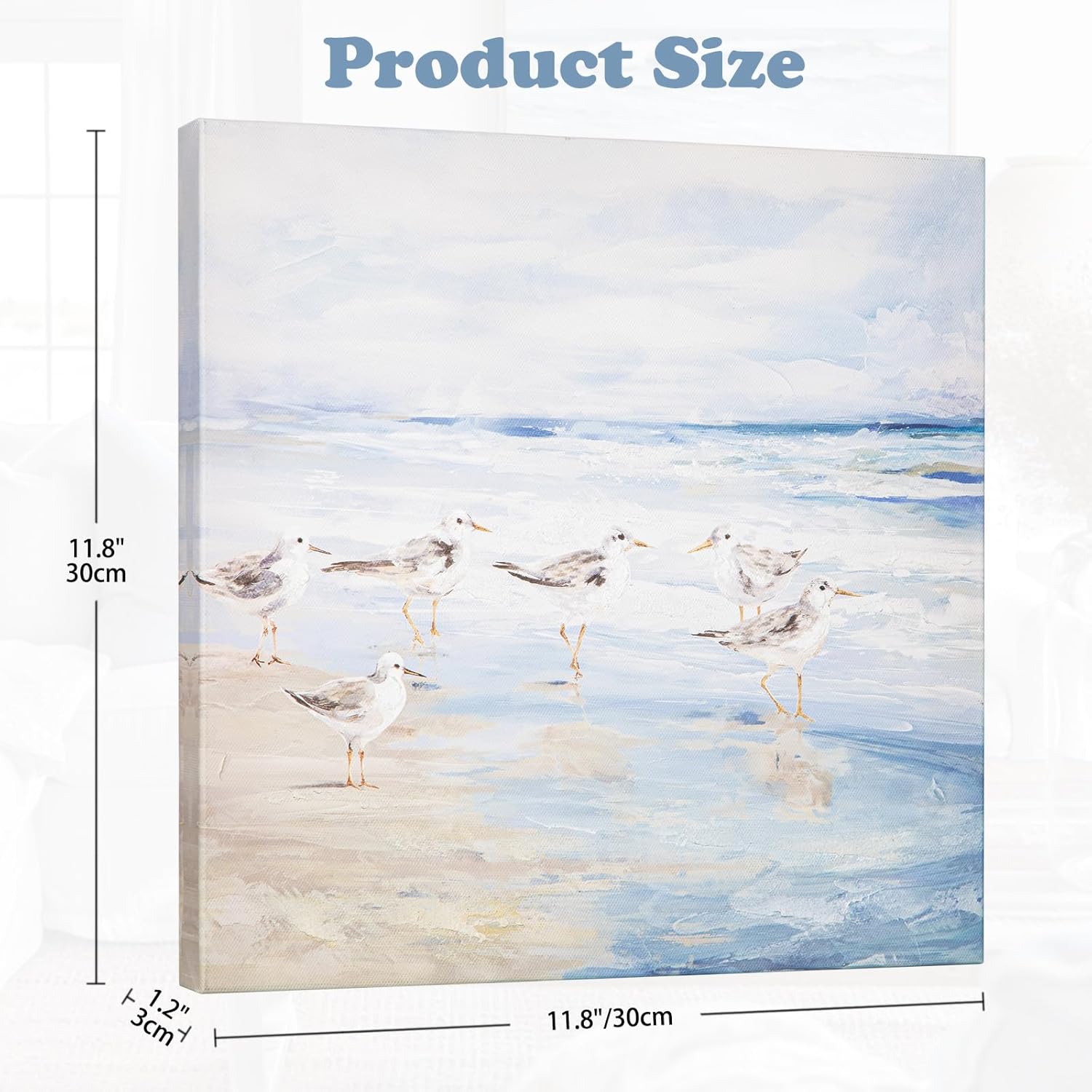 Surfer Beach Canvas Wall Art Abstract Ocean Wave Painting with Aerial View, Surfboards, Sea Foam & Sandy Shore Coastal Nautical Wall Decor for Living Room, Bedroom, Bathroom, or Beach House 30"×40"