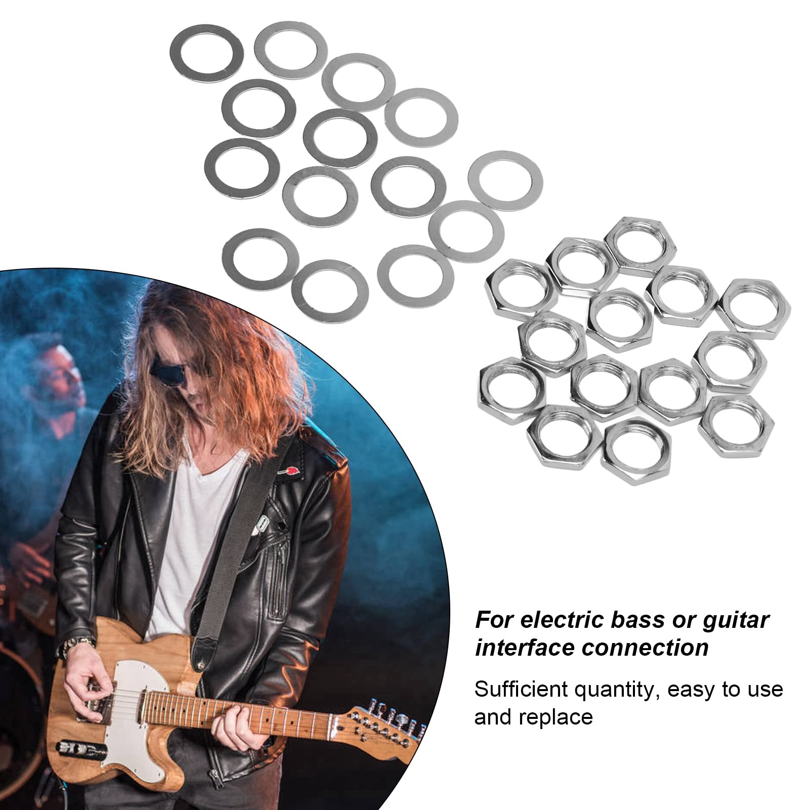Guitar Jack Podkładka do Nakrętek Zestaw Eujgoov M9 Gwint żeński Nakrętki Potencjometru i Podkładka Wymiana na Gitarę Elektryczną Basową(Srebro)