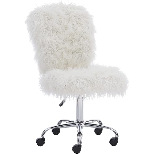Linon Cora Faux Flokati Armless Office Chair, White