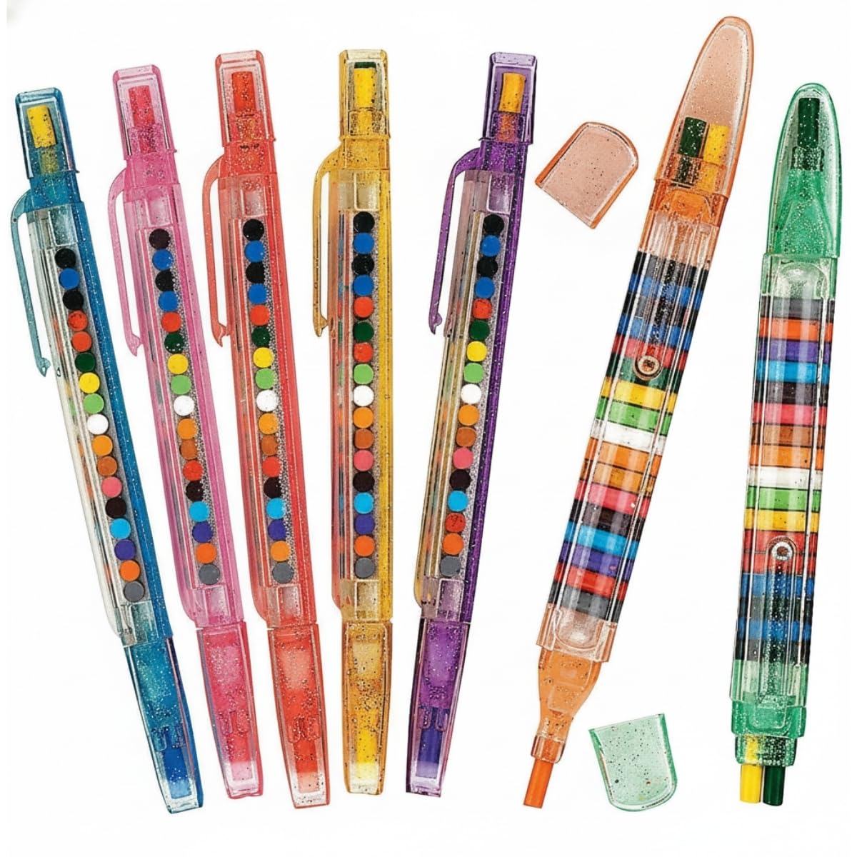 Fun Express Glitter Stacking Crayons for Kids - 12 Pack of Rainbow Crayons, Each with 20 Colors - Educational And Learning Activities For Kids