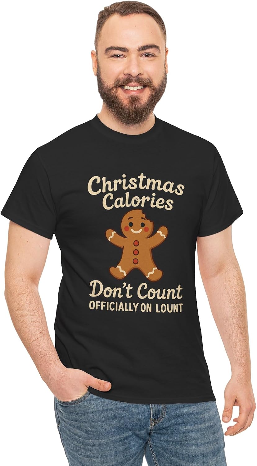Funny Christmas Calories Don't Count Foodie Holiday Graphic | Gingerbread Man Cookie Wear Black