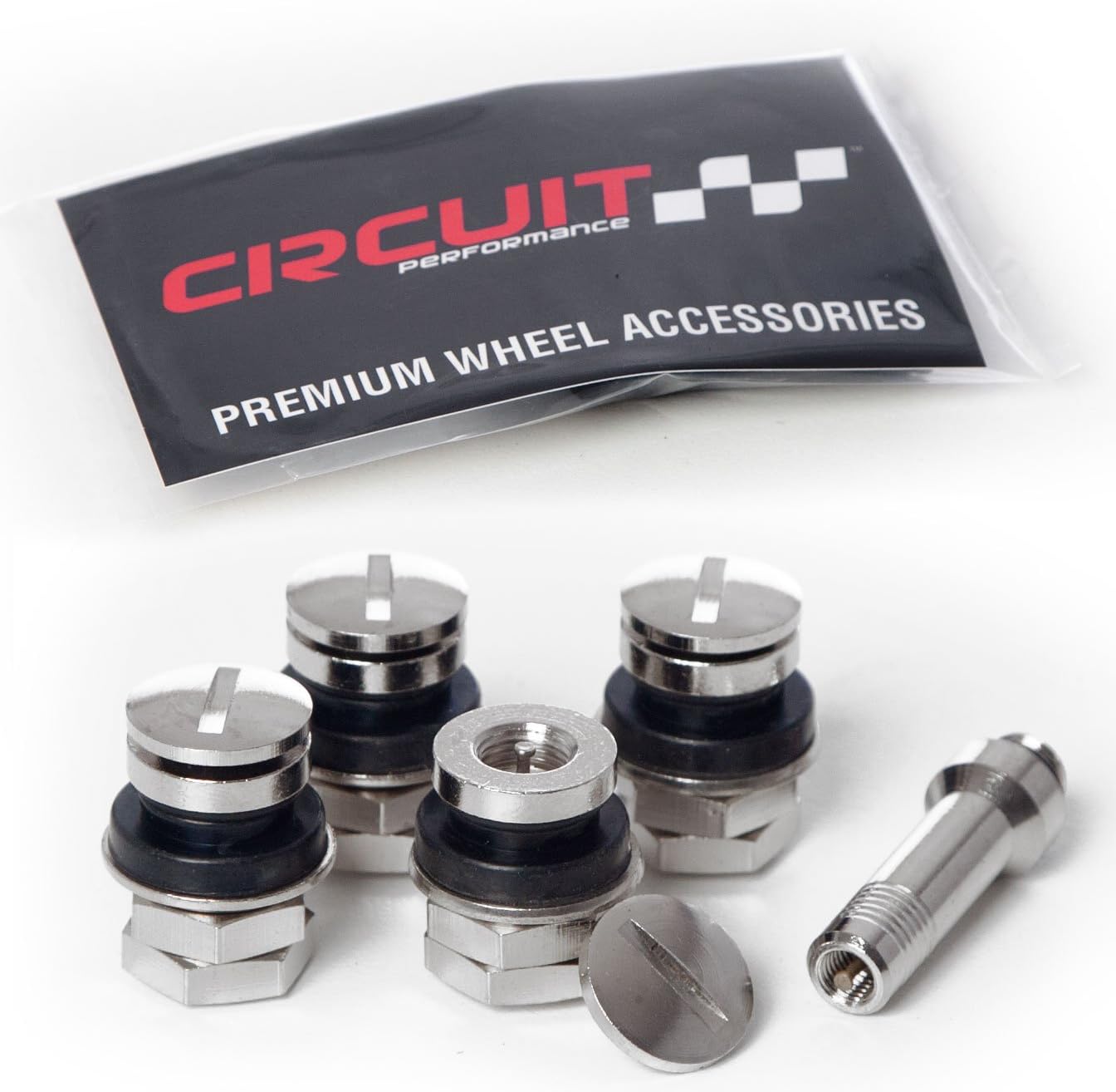 Circuit Performance Chrome Bolt-in Flush Mount Valve Stems (Set of 4)