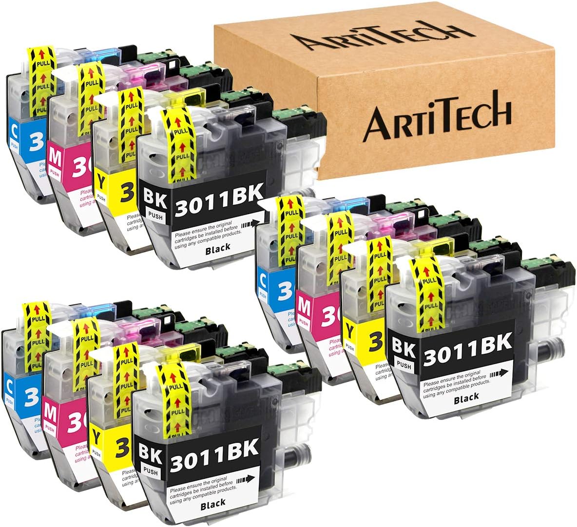 ArtiTech Replacement for Brother LC3011 LC-3011 Compatible Ink Cartridge to use with Brother MFC-J491DW MFC-J497DW MFC-J690DW MFC-J895DW Printers (3 Black 3 Cyan 3 Magenta 3 Yellow, 12-Pack)