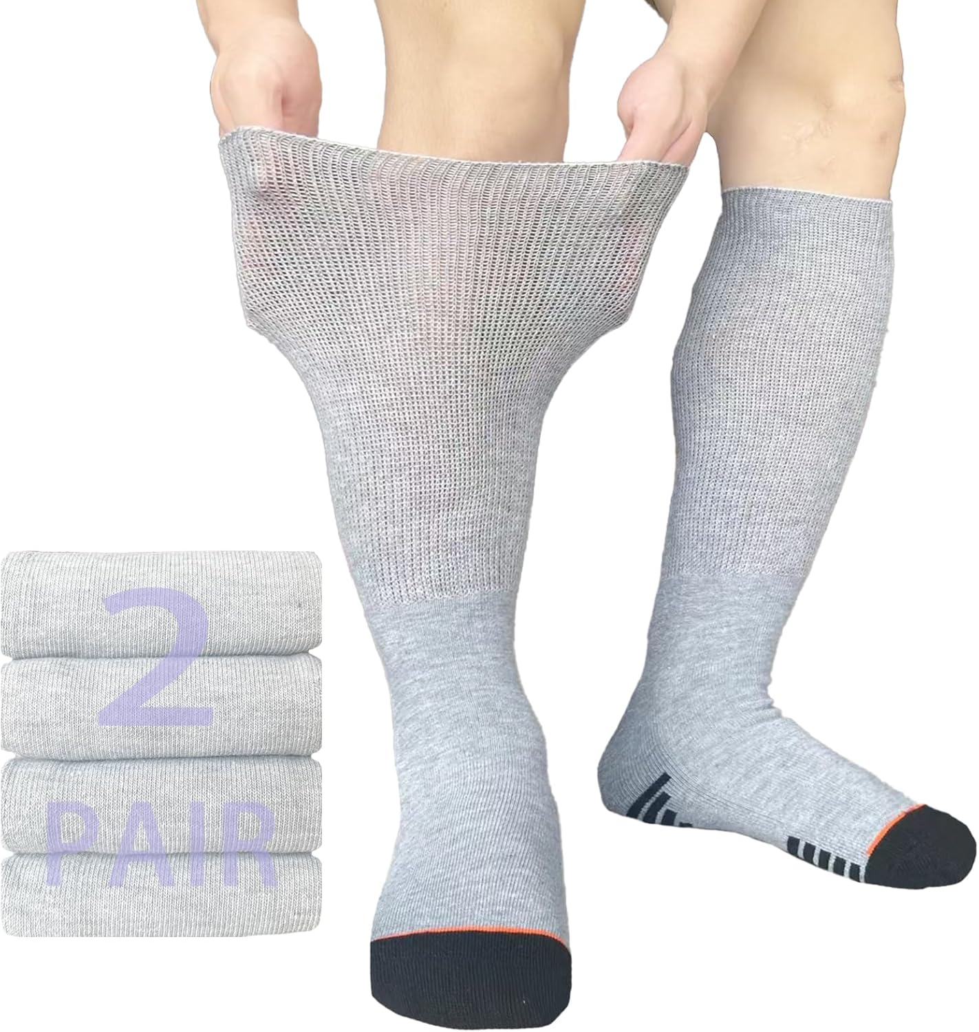 Diabetic Socks Extra Width Non Binding 2 Pairs Bariatric Sock Neuropathy Hospital Swollen Socks Men Women Lymphedema Socks (US, Alpha, One Size, Regular, Regular, Grey-2Pairs)