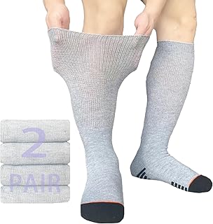 Diabetic Socks Extra Width Non Binding 2 Pairs Bariatric Sock Neuropathy Hospital Swollen Socks Men Women Lymphedema Socks (US, Alpha, One Size, Regular, Regular, Grey-2Pairs)