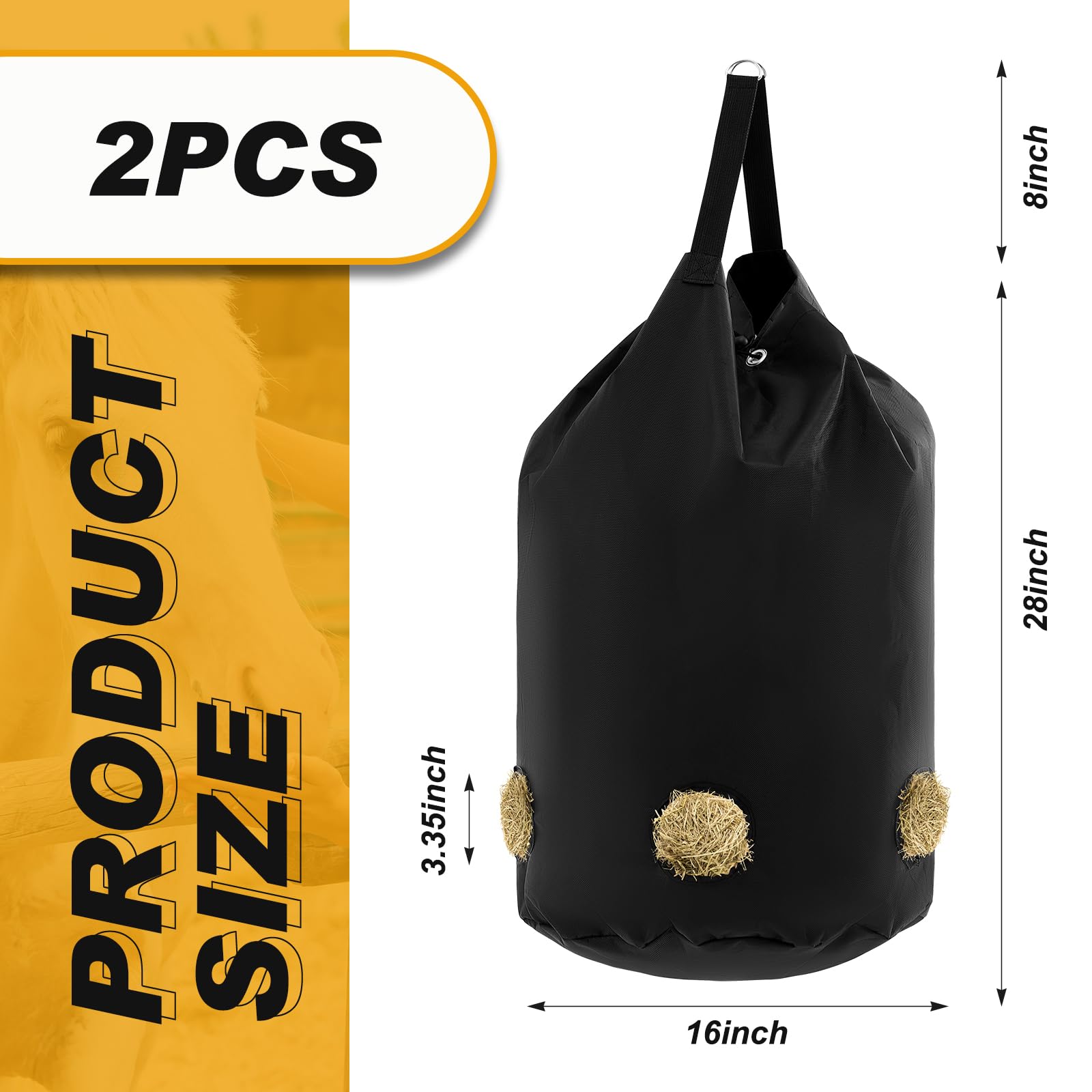 Heusäcke für Pferde, Ziegen, langsames Füttern, 1680D Oxford-Tasche, schwarz, großes Fassungsvermögen, Netz, offenes Futterloch, Heuhalter für Pferde, Ziegen, Schafe (5 Löcher)