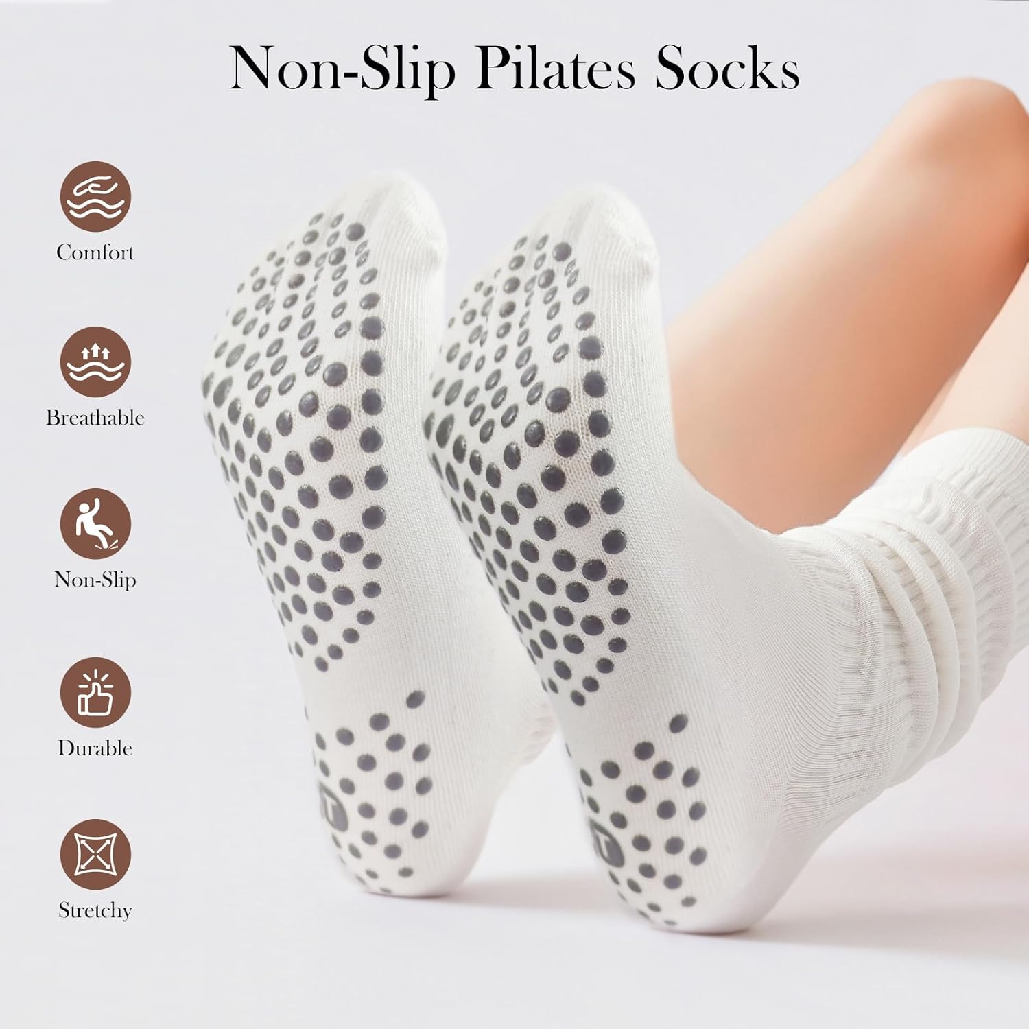6 Pairs Grip Pilates Socks for Women, Non Slip Slouch Scrunch Socks Yoga Barre Workout Boot Fall Winter Slouchy Sock for Hospital Gym Christmas - Image 4