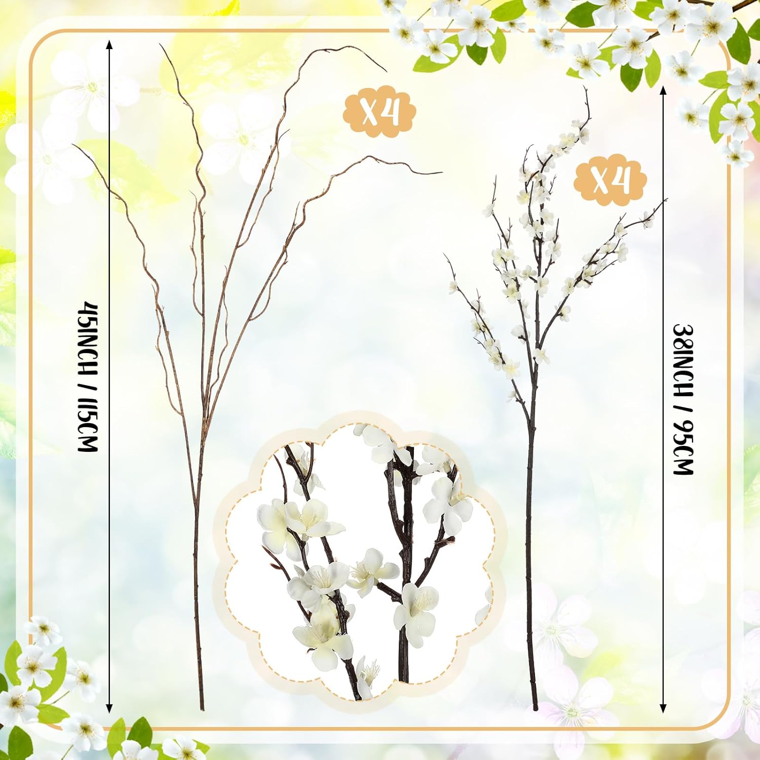 8 Pcs 38 Inch Artificial Flowers Cherry Blossom 45 Inch Curly Willow Branches for Spring Summer Indoor Decoration Faux Long Stem Silk Plum Blossom for Wedding Home Office Hotel Vase Decor - Image 3