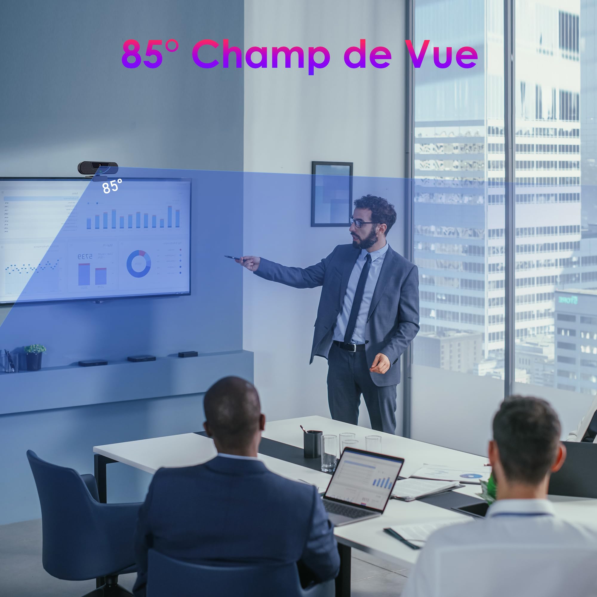 W8GS 4K Webcam avec Microphone, Autofocus, 85° Grand Angle, Protection de la Vie Privée, Plug and Play, Trépied, pour Mac, Windows, PC, Zoom, Skype, Appels Vidéo et Réunions