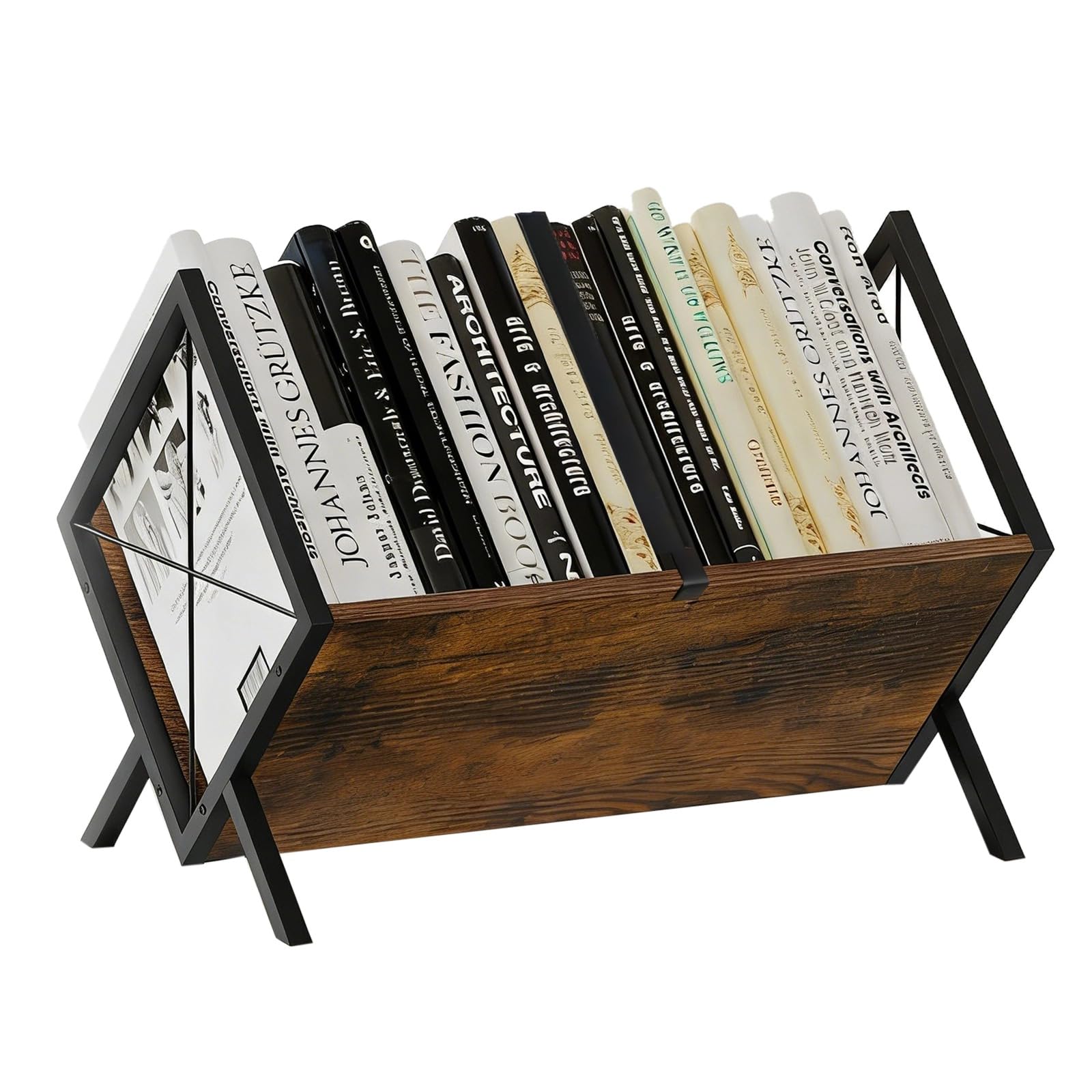 Itoyx Wood Vinyl Record Storage Rack, LP Record Storage Holder with Metal Frame, Album Organizer for Vinyls and CDs, Sturdy,15.7x8.7x12 in, Brown