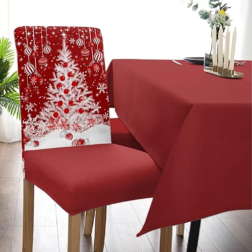 ALAGEO Paquete de 6 fundas protectoras para sillas de comedor de Navidad, diseño de árbol de Navidad, fundas protectoras elásticas extraíbles para