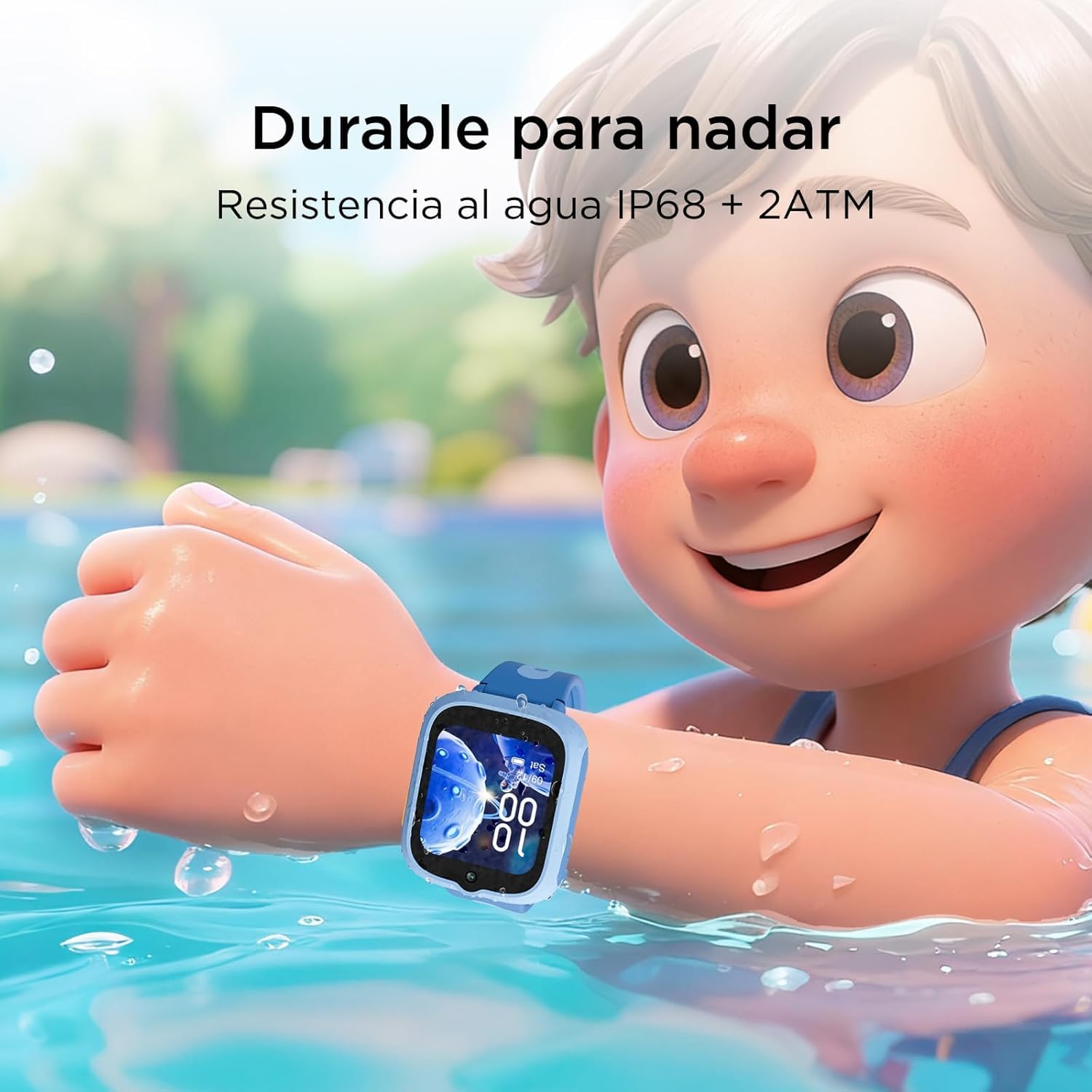 TCL MOVETIME MT48 Montre Intelligente pour Enfants - Bleu, 4G, GPS Double fréquence L1+L5, appels vidéo, Bouton SOS, IP68, Dessin IA, Batterie 900 mAh, 2,5 Jours, contrôle Parental, crème