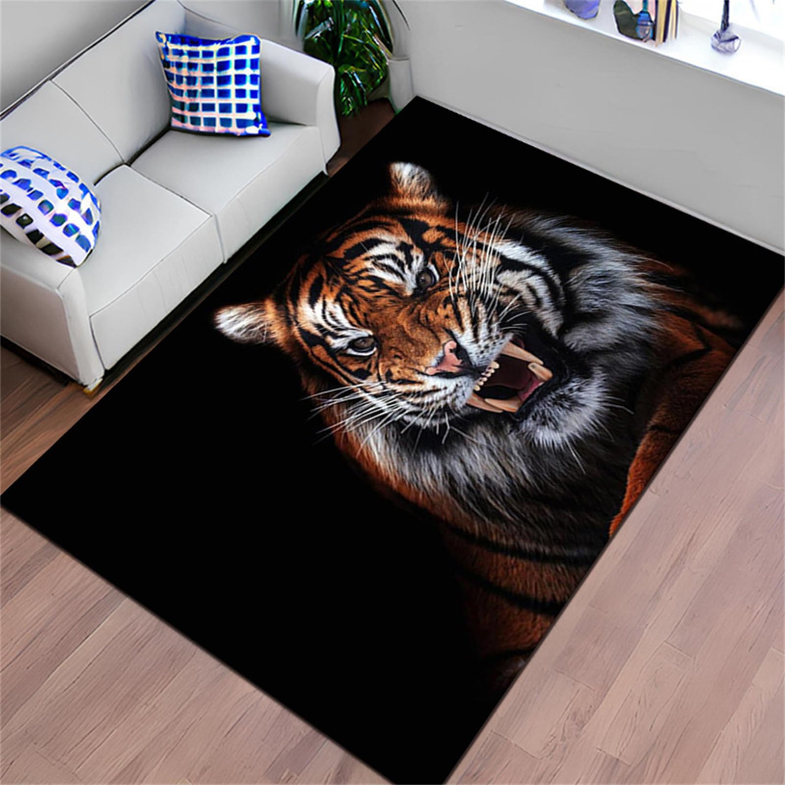 Alfombra de tigre antideslizante con geometría para jóvenes