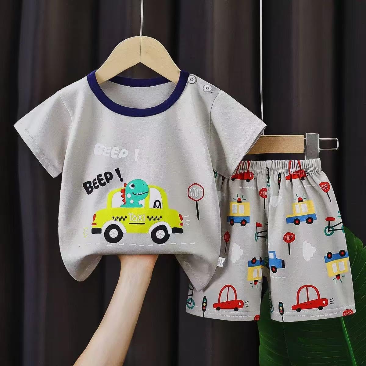 Vagefun Conjunto de pantalones cortos para bebé, ropa de verano para niños pequeños con parte superior de algodón de dinosaurio + pantalones cortos, ropa de 6 meses a 4 años