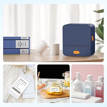 P1 Label Maker, 2 Inch Thermal Printer, Label Maker Waterproof Labels, Label Printer for Small Business, Home, Office, Logo, Address, Clothing, Organizing with 1 Roll Label, Blue