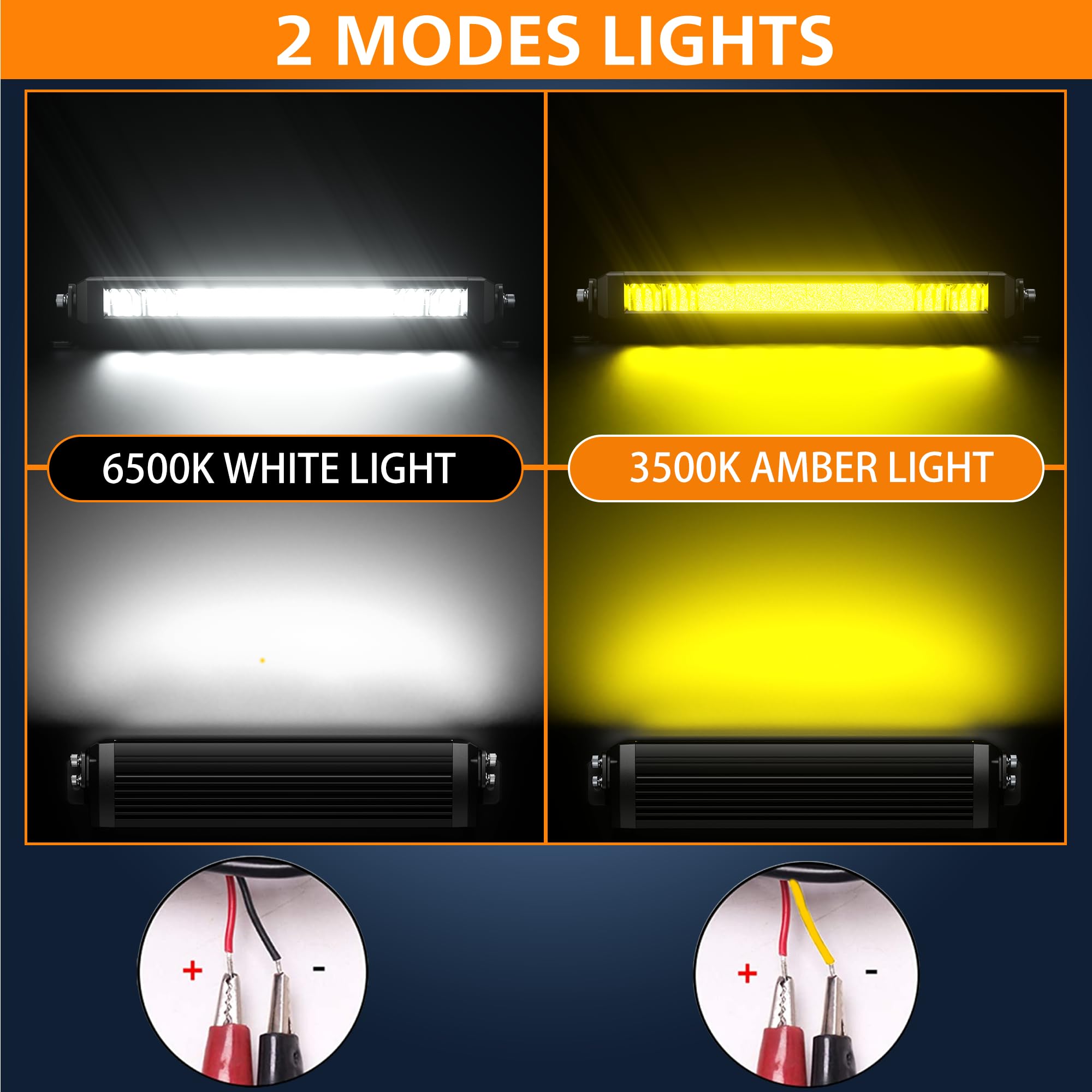 EK ENNOKING White Amber LED Light Bar 12 Inch Single Row Super Bright Dual Color Slim Spot Flood Combo LED Work Light Driving Fog Lamp for Pickup Off Road Truck ATV UTV Boat