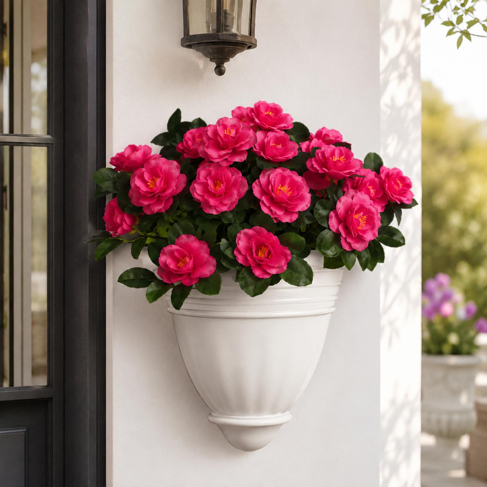 astylishhome Artificial Azalea Plant Red Faux Flowers Outdoor Decorative Fake Flower Bouquet for Patio Garden Vase Decor F2235 — image 1