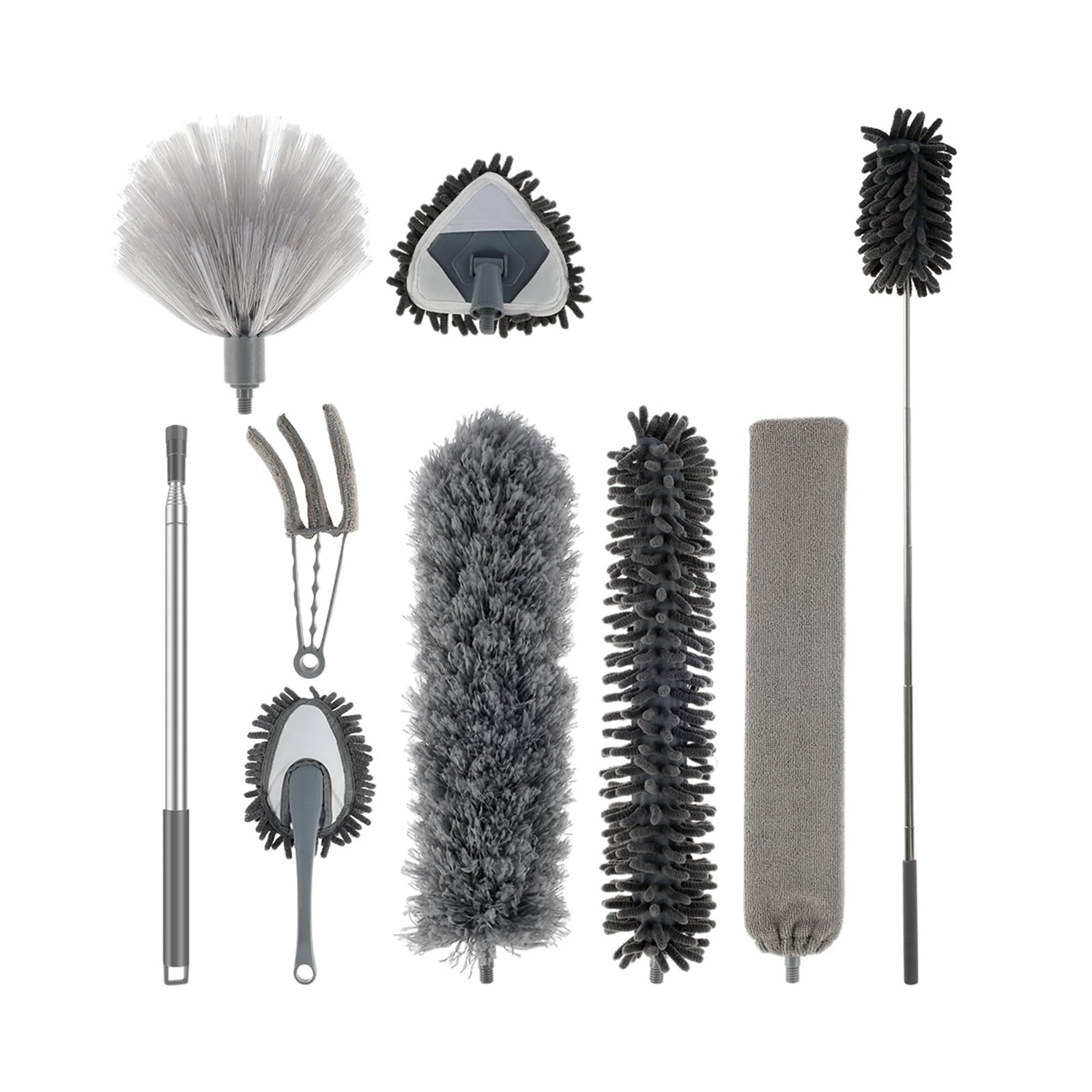 Extendable Dusters For Cleaning Long Handle Duster Extendable Feather Cleaning Kit With 30'' To 100'' Pole Bendable Washable(9 pc-2.5m)