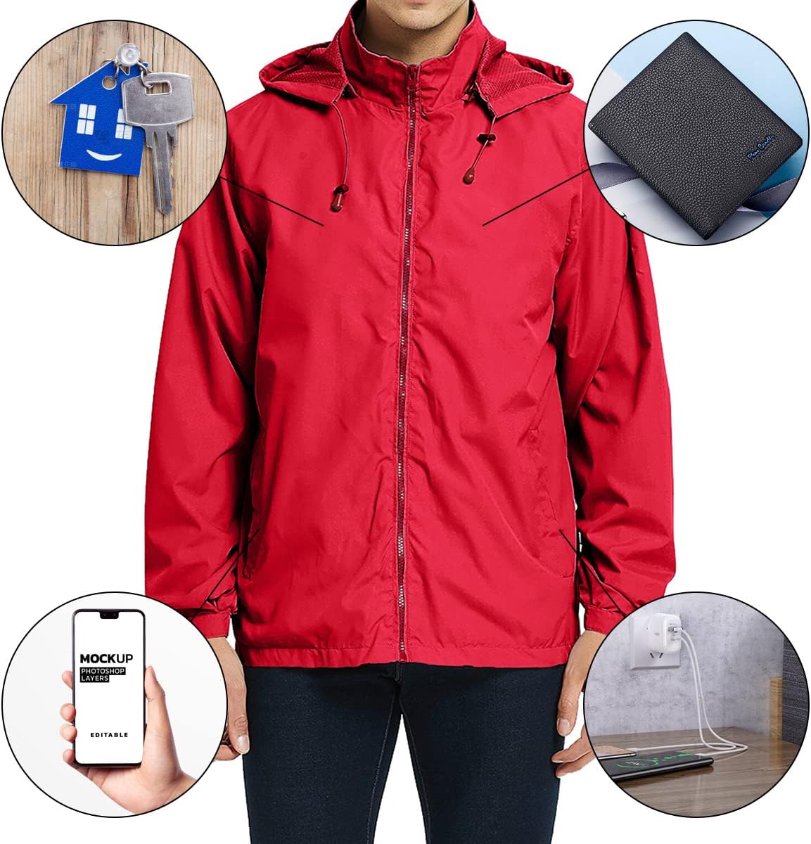 Mens Lightweight Windbreaker Jacket Waterproof Rain Jacket with Hood Soft Shell Jacket - Image 5