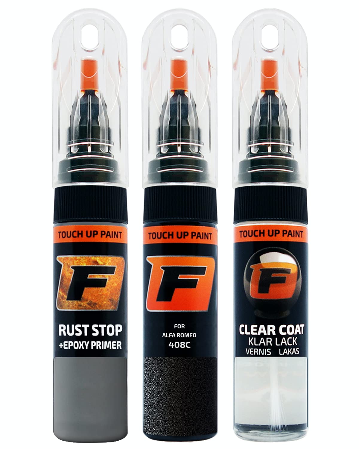 FIRANTO Kit Riparazione Vernice Auto per Alfa Romeo 408C Nero Vulcano - Set rimuovi Graffi per Vernice Auto 3in1-15ml Primer, Pennarello ritocchi Vernice, Vernice lucidante