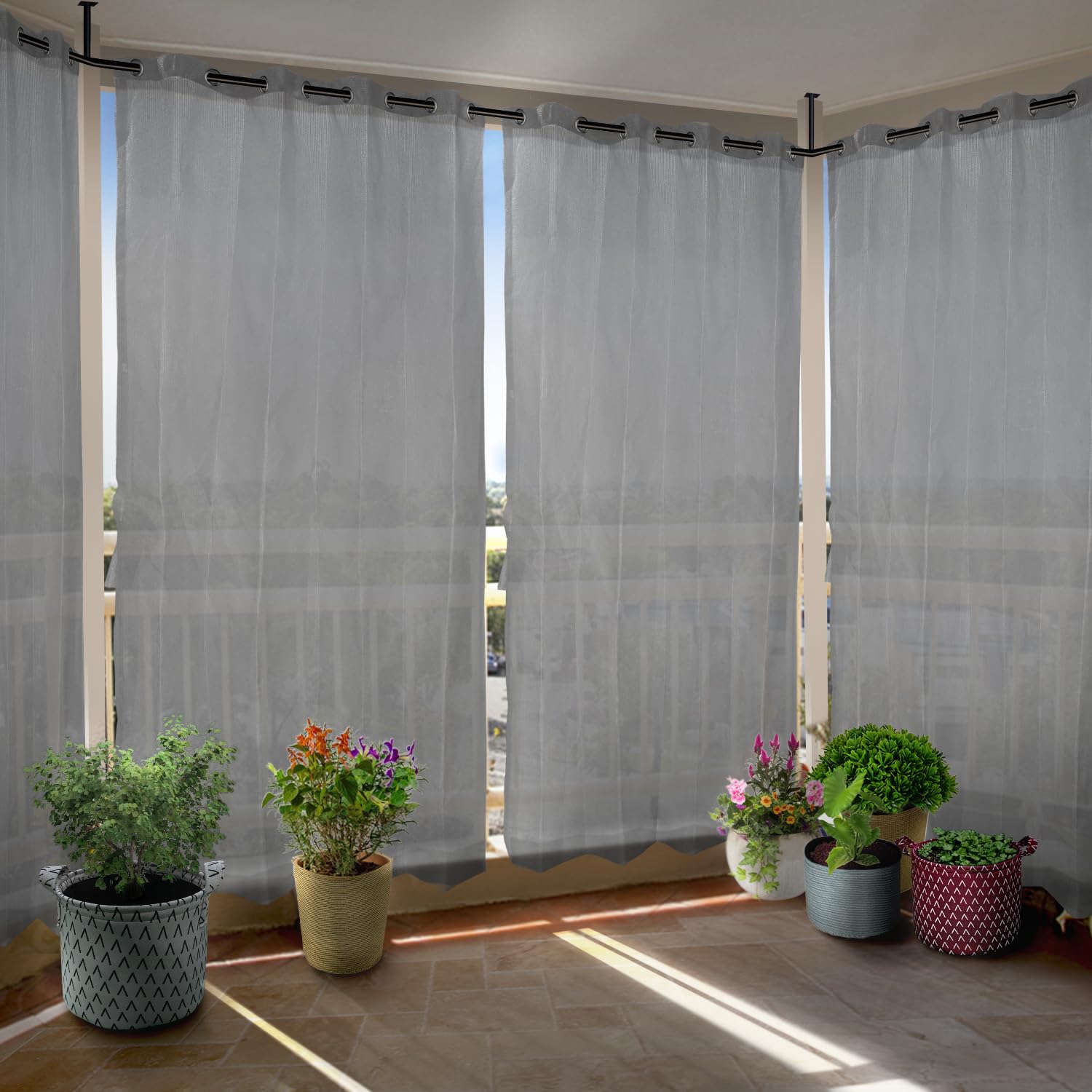 HIPPO HDPE Outdoor Eyelet/Grommet Curtains Sun Blocking UV Protection, Light-Filtering Garden Balcony Curtain 150 GSM (Light-Grey, 3FTX9FT, 1PC)-image-41