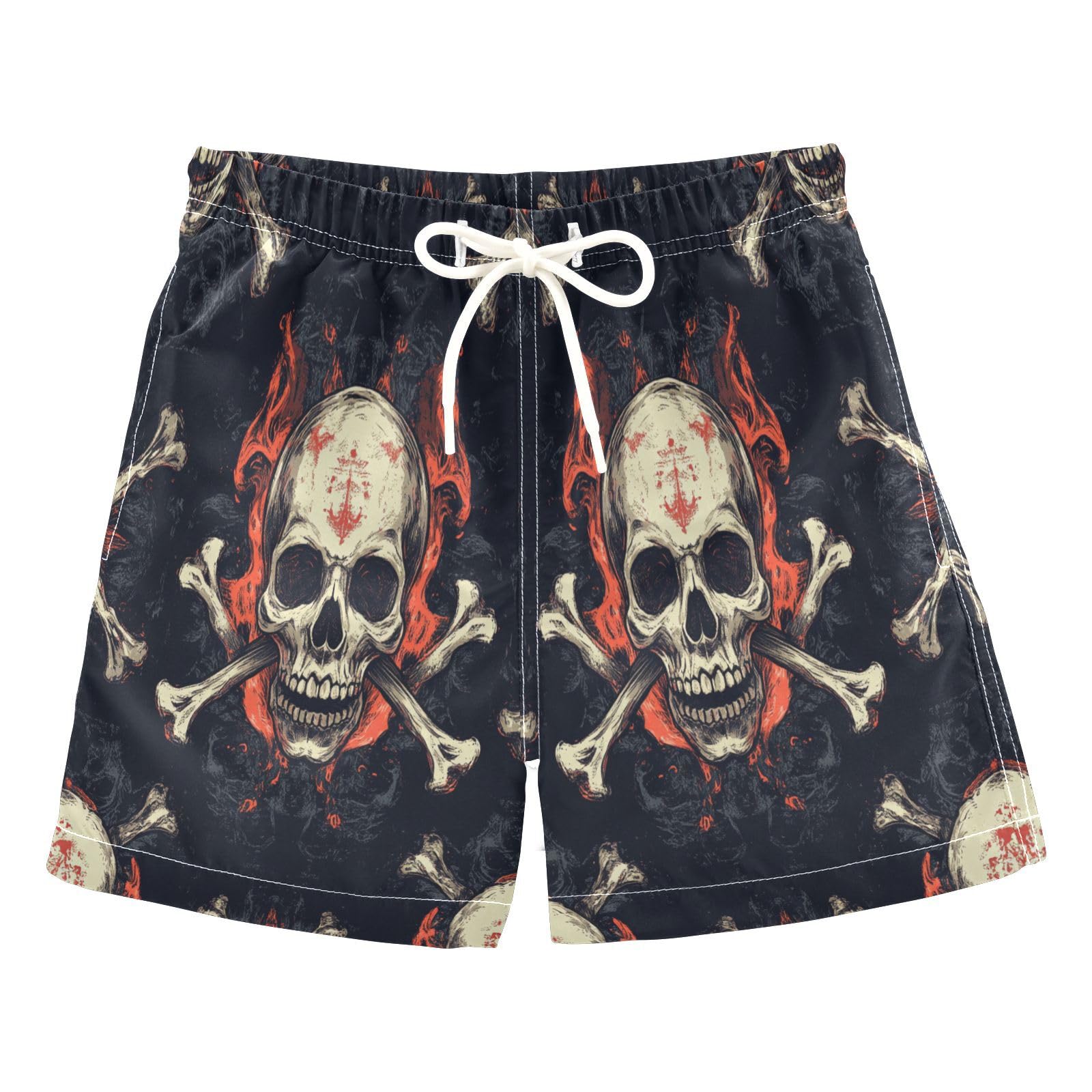 Jucciaco Boys Beach Board Shorts Fire Skull Retro Ethnic Quick Dry Swim Trunk Swimwear for Kids Multicolor