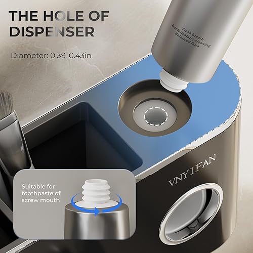 Miniatura 5 de Soporte para cepillos de dientes mejorado con dispensador de pasta de dientes, exprimidor automático de pastetooth de dientes, organizador de baño