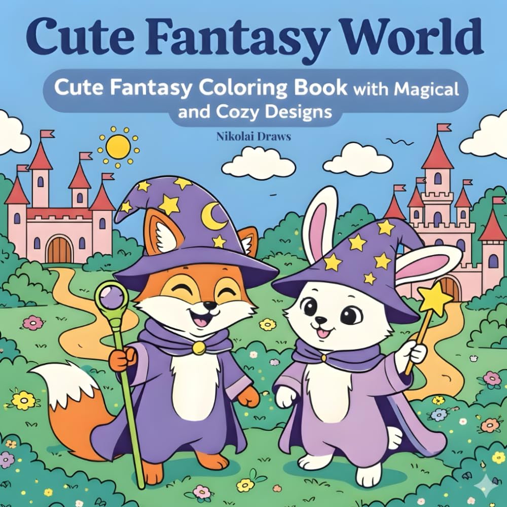 Cute Fantasy World: Stress Relief Cute Fantasy Coloring Book for Adults and Kids, Bold and Easy, Simple and Big Magical Designs for Relaxation