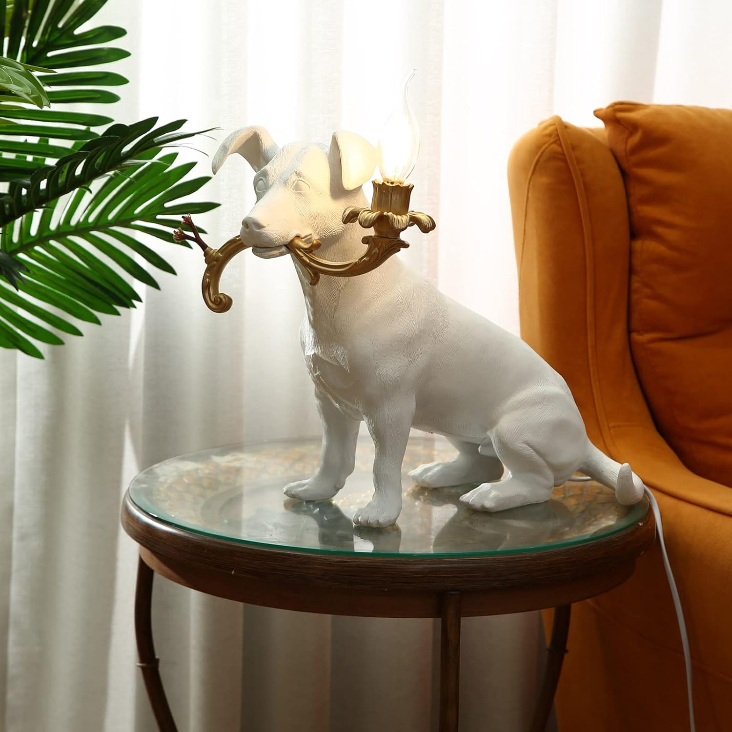 Modern Resin Engraved Puppy Dog Table Lamp,Home Decor Rio Dog Animal Desk Lamp for Living Room Bedroom Bedside LED Light, Indoor Children's Lamp