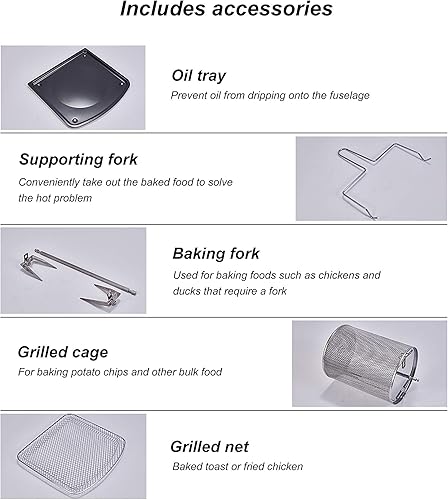 Miniatura 4 de Freidora de aire, freidoras de aire sin aceite de 12L 10 en 1, freidora de aire digital, kit de asador, freír al aire, asardeshidratar, con pantalla