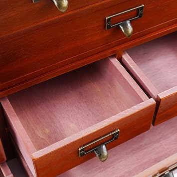 Wood Metal Drawer Storage, 4 Piece Desktop Organizer Set with 3 Drawers, Wooden Storage Drawers for Tabletop for Jewelry, Letters, Papers, Tea Bags