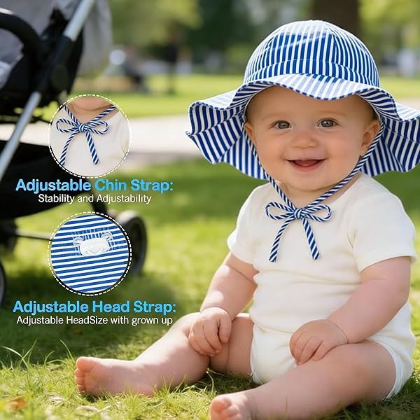 Chapeau de soleil pour bébé fille - En coton - Protection UV - Réglable - Pliable - Avec cordons de serrage - 3